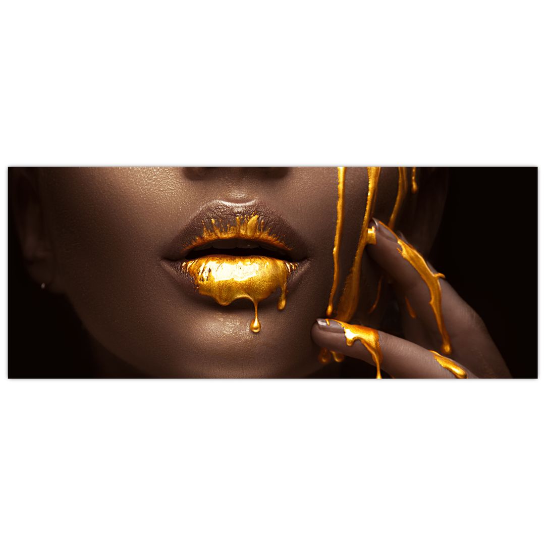 Schilderij - Vrouw met gouden lippen (V022099V10040)