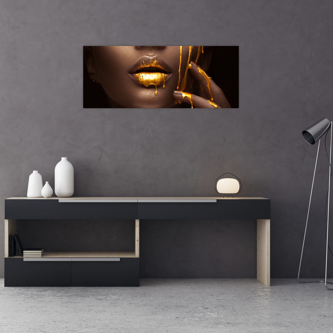 Schilderij - Vrouw met gouden lippen (V022099V10040)