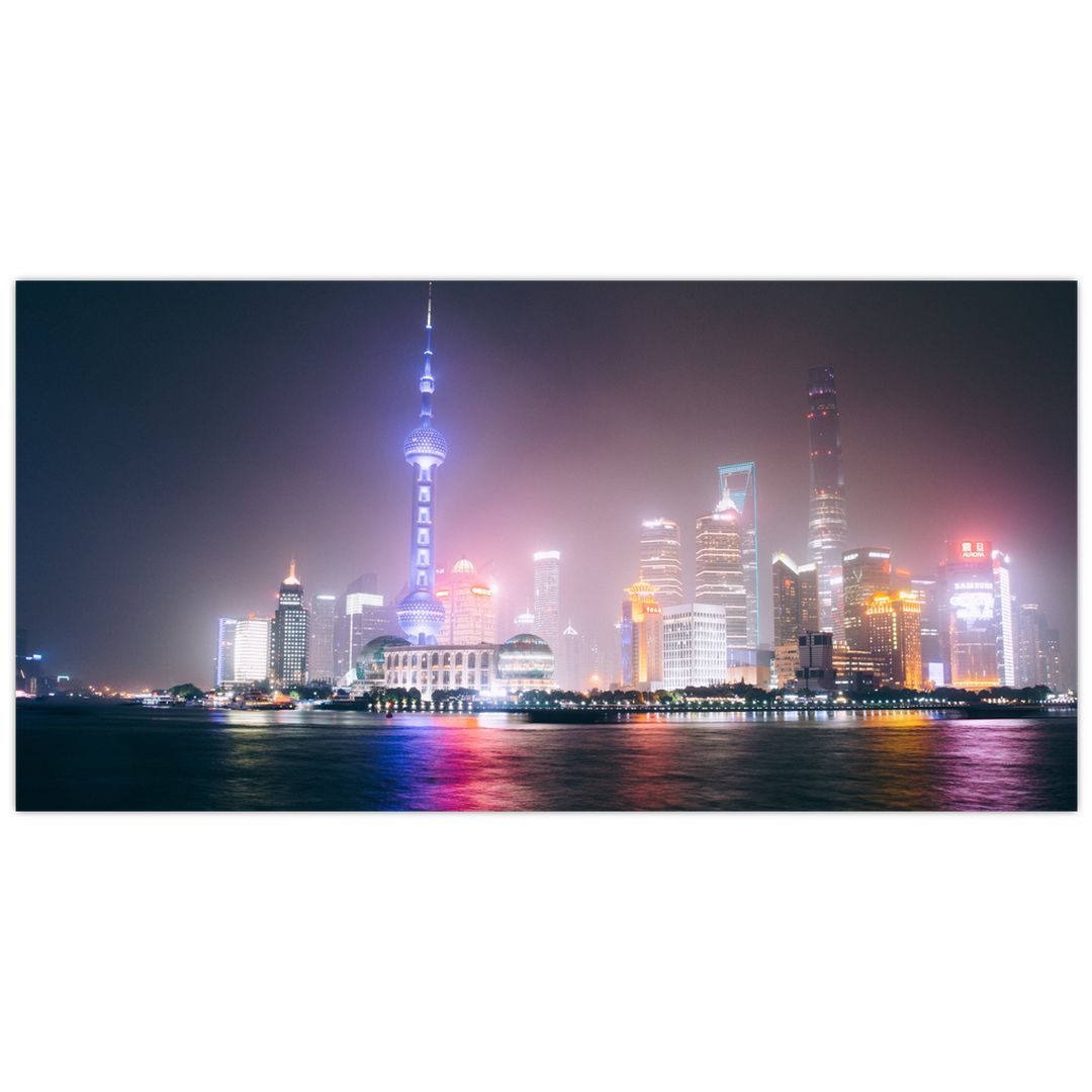 Skleněný obraz nočního Šanghaje (V020073V10050GD)