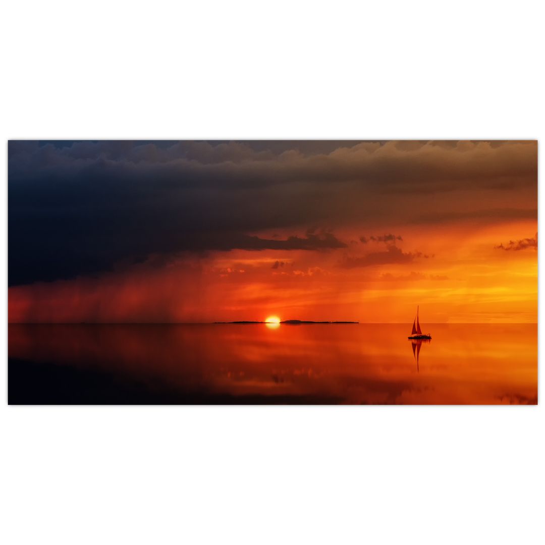 Skleněný obraz západu slunce s plachetnicí (V020084V10050GD)