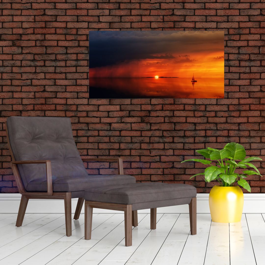 Skleněný obraz západu slunce s plachetnicí (V020084V10050GD)