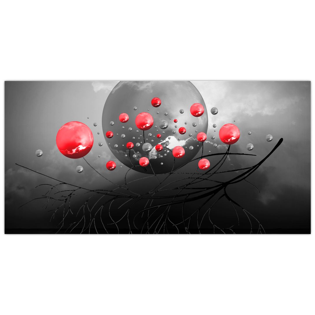 Skleněný obraz červených abstraktních koulí (V020098V10050GD)