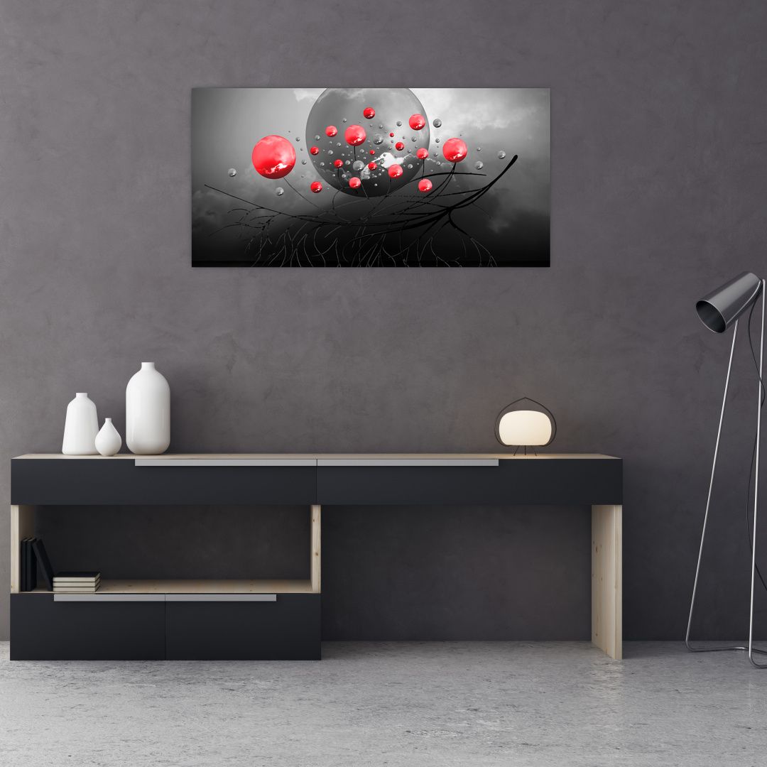 Skleněný obraz červených abstraktních koulí (V020098V10050GD)