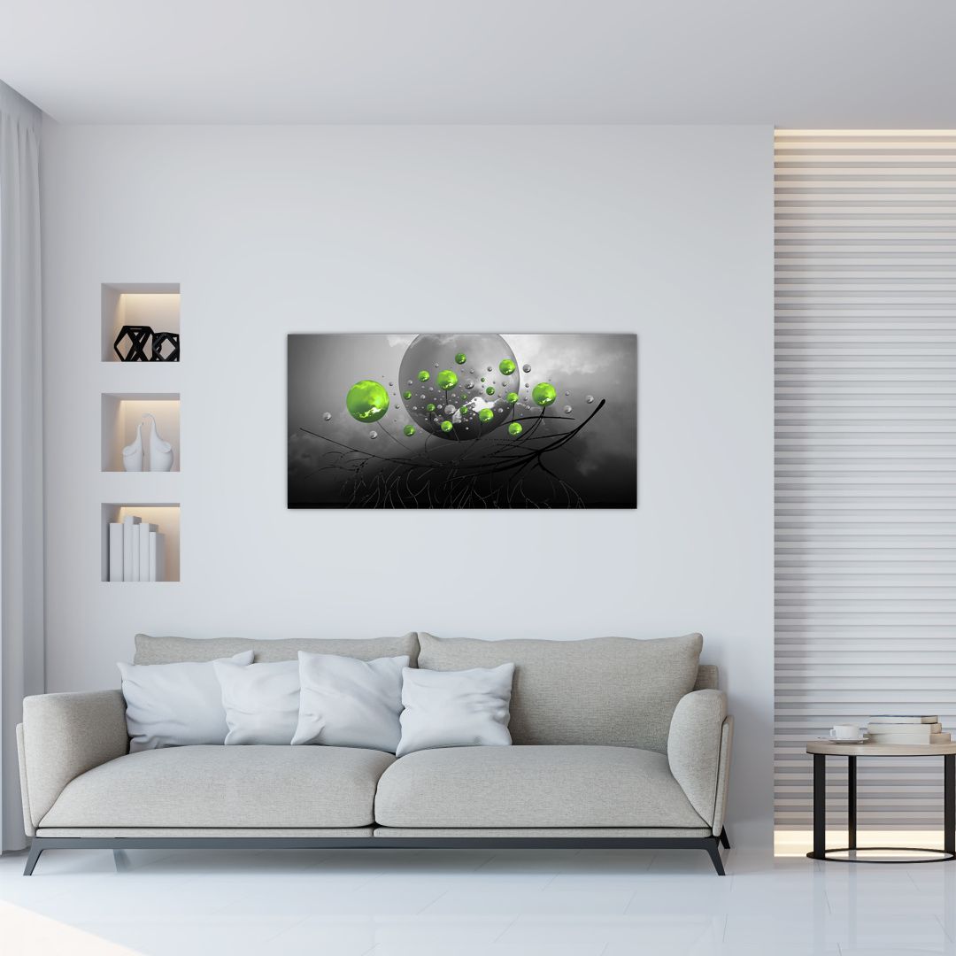 Skleněný obraz zelených abstraktních koulí (V020103V10050GD)