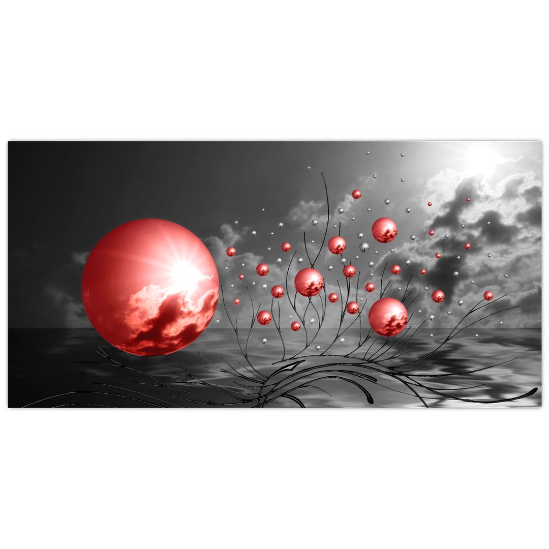 Skleněný obraz červených koulí (V020107V10050GD)