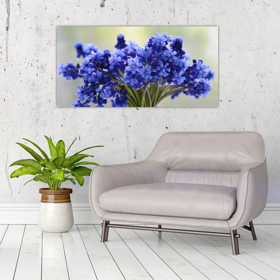 Skleněný obraz kytice modrých květů (V020175V10050GD)