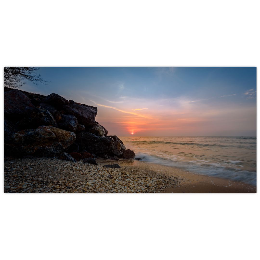 Skleněný obraz západu slunce na pláži (V020214V10050GD)