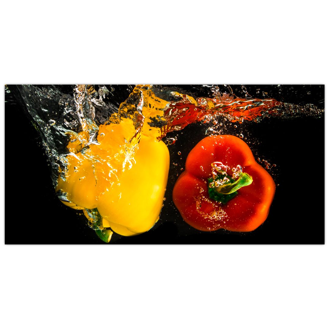Skleněný obraz - papriky ve vodě (V020224V10050GD)