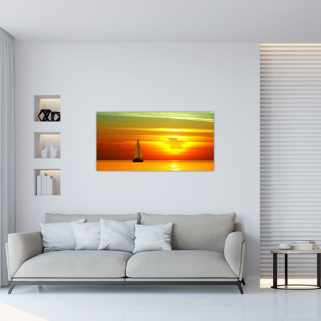 Skleněný obraz západu slunce s jachtou (V020360V10050GD)