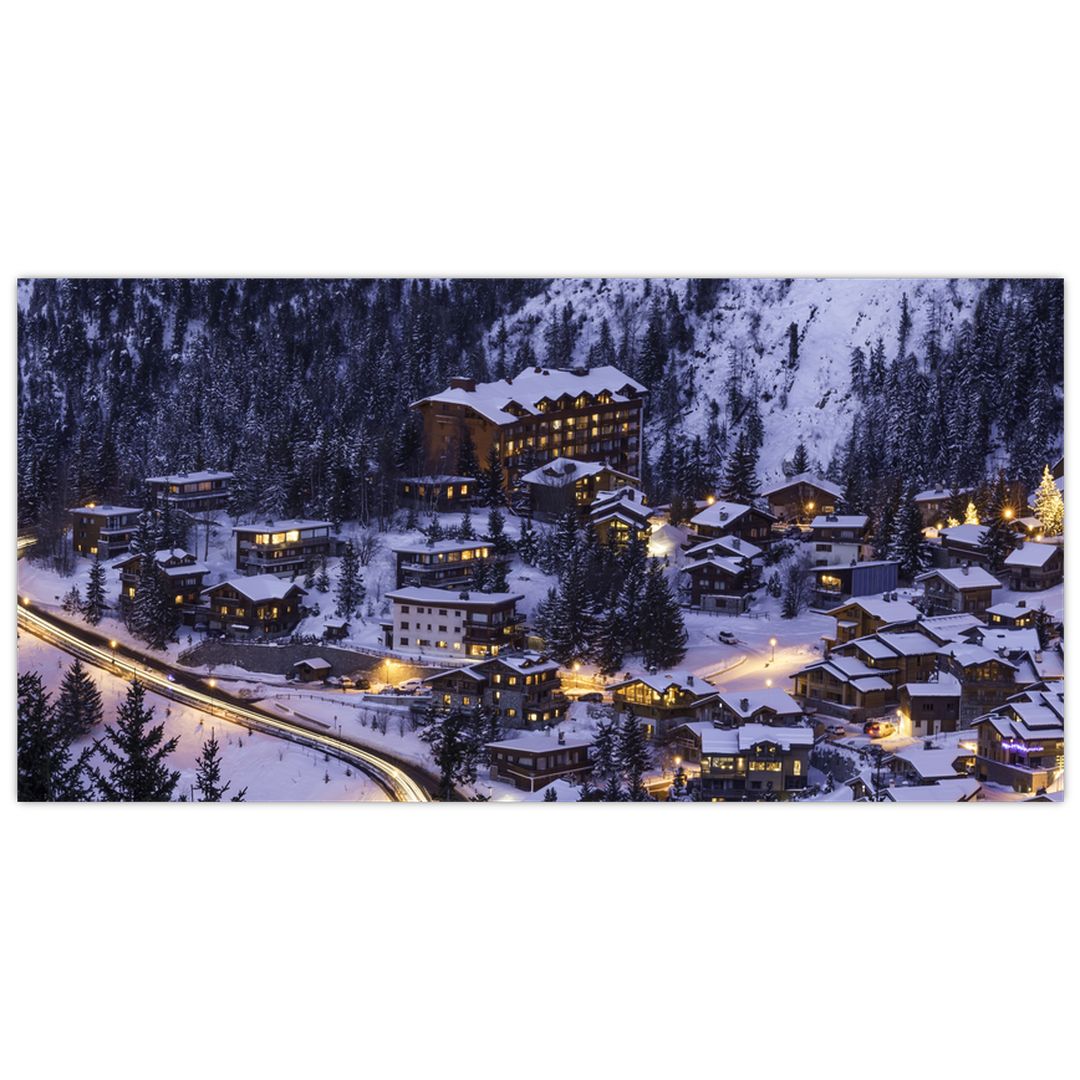 Skleněný obraz - horské zimní městečko (V020600V10050GD)