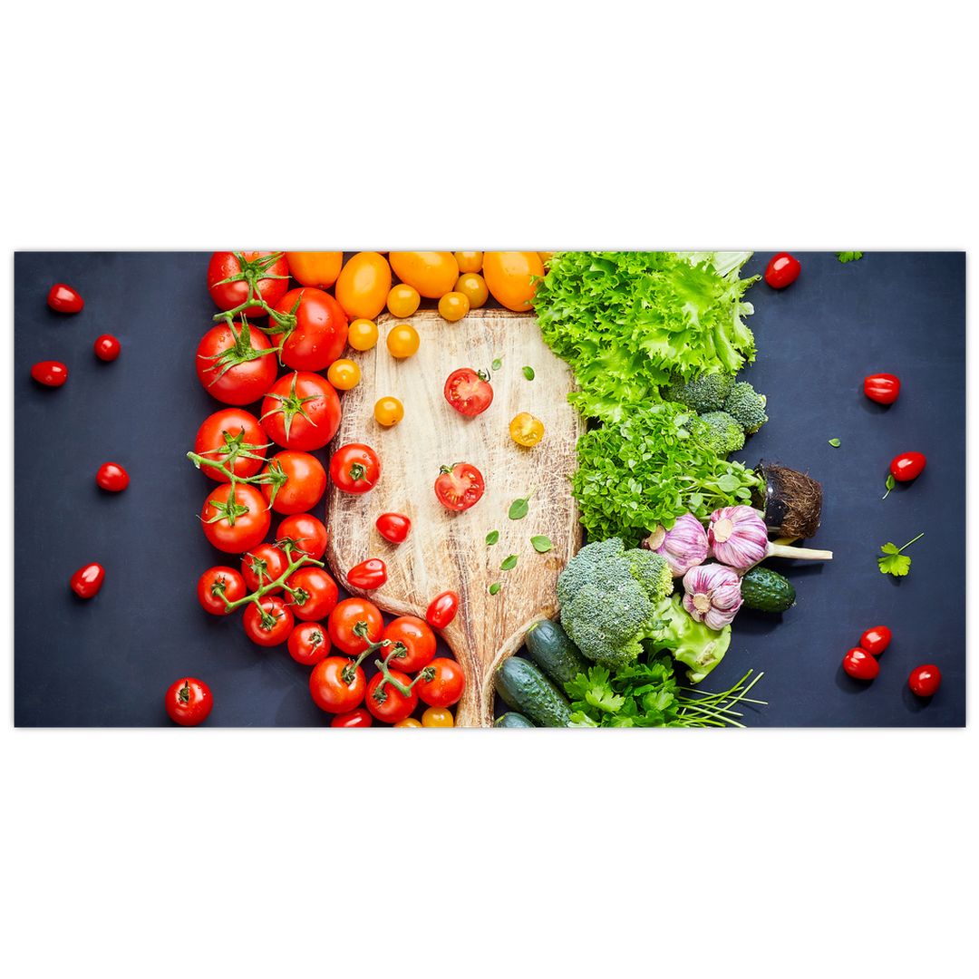 Skleněný obraz - Stůl plný zeleniny (V022283V10050GD)