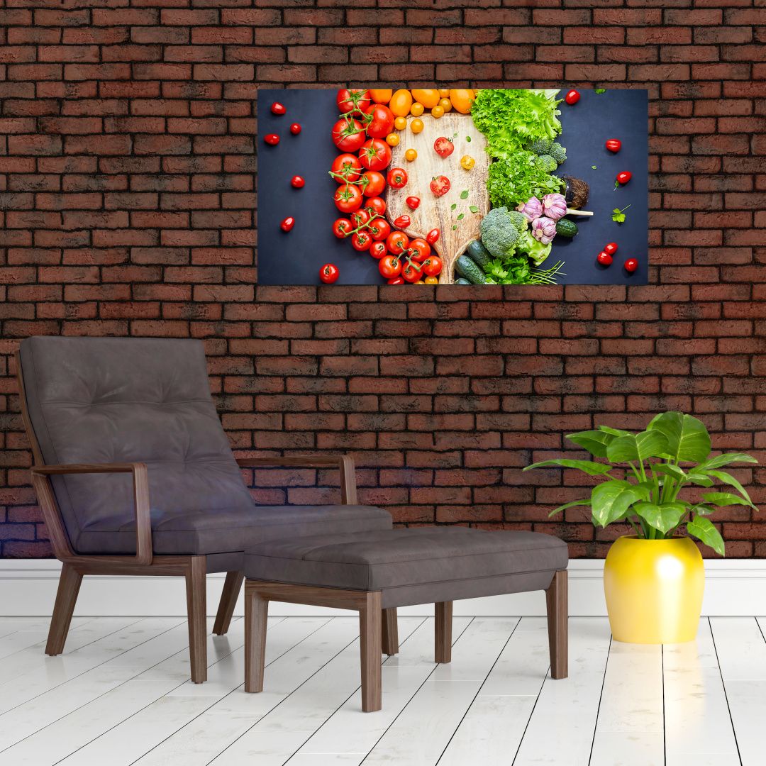 Skleněný obraz - Stůl plný zeleniny (V022283V10050GD)