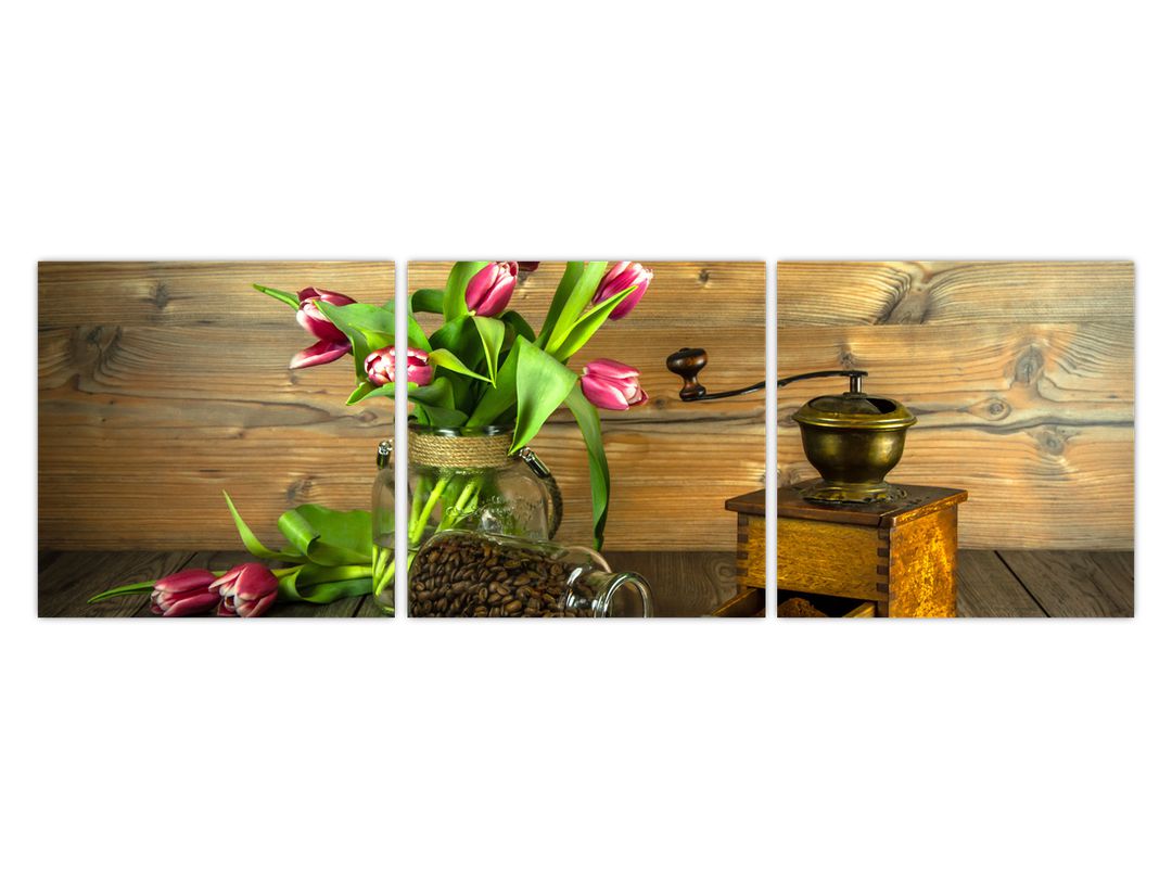 Obraz - tulipány, mlýnek a káva (V020553V12040)
