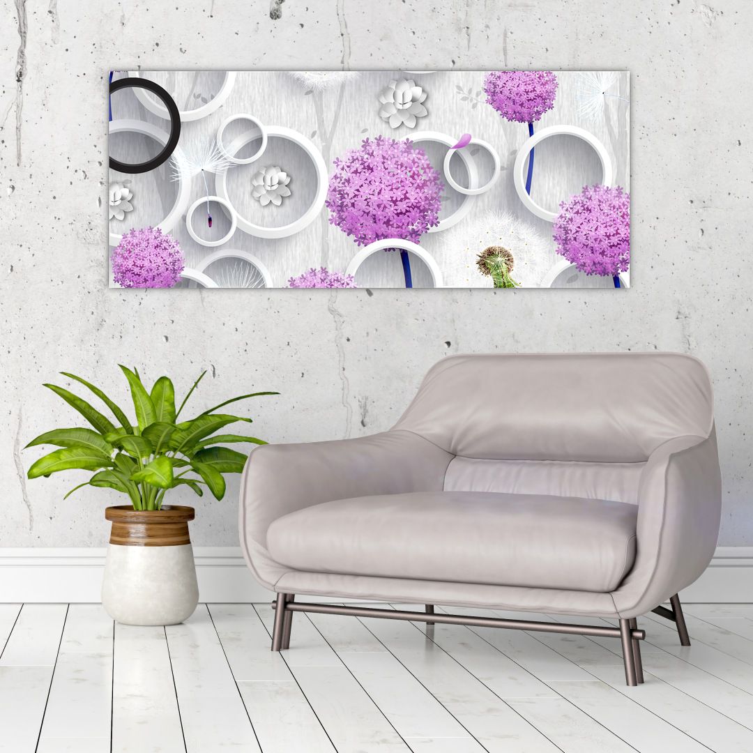 Obraz 3D abstrakce s kruhy a květinami (V020981V12050)