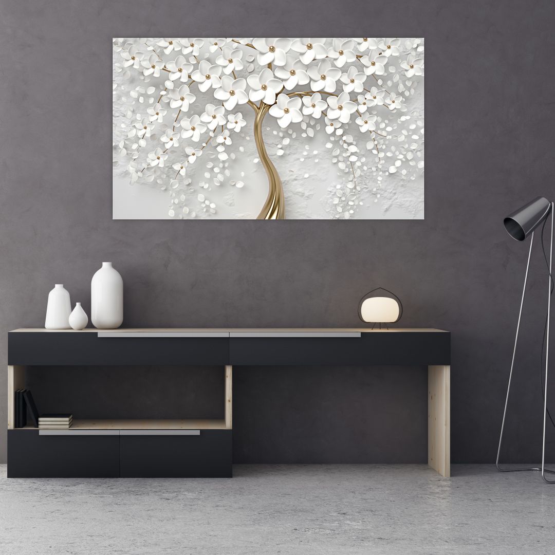 Schilderij - Witte boom met bloemen (V020977V12070)