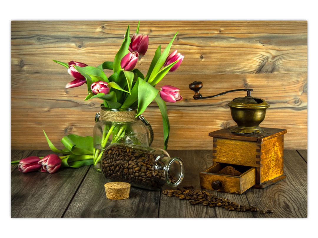 Obraz - tulipány, mlýnek a káva (V020553V12080)