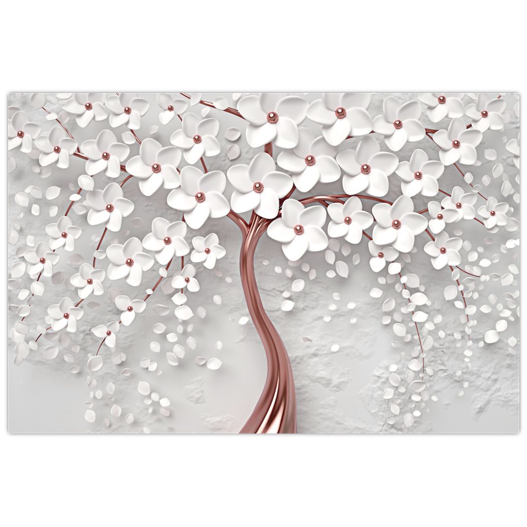 Tablou - Imaginea copacului alb cu flori albe, rosegold (V022754V12080)