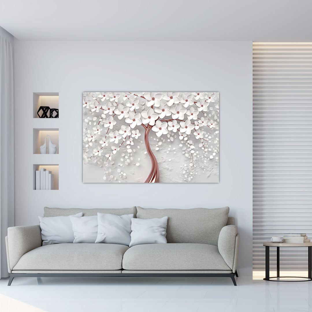 Tablou - Imaginea copacului alb cu flori albe, rosegold (V022754V12080)