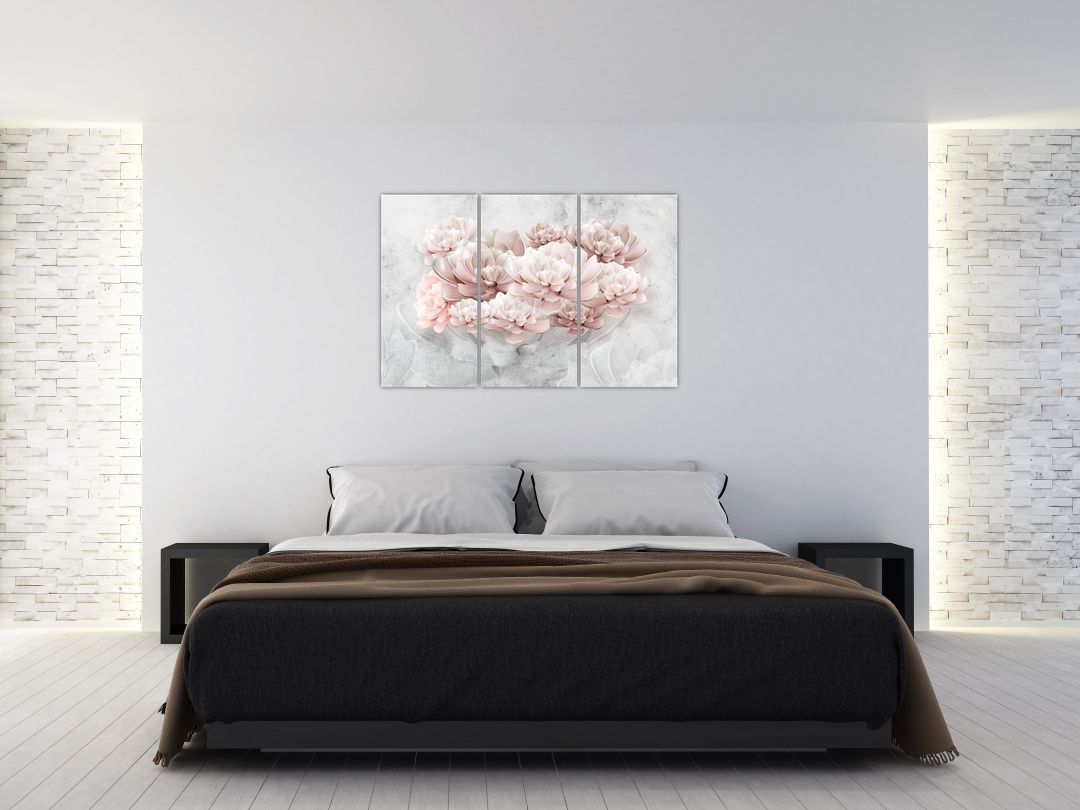 Bild auf Leinwand - Rosa Blüten auf der Mauer