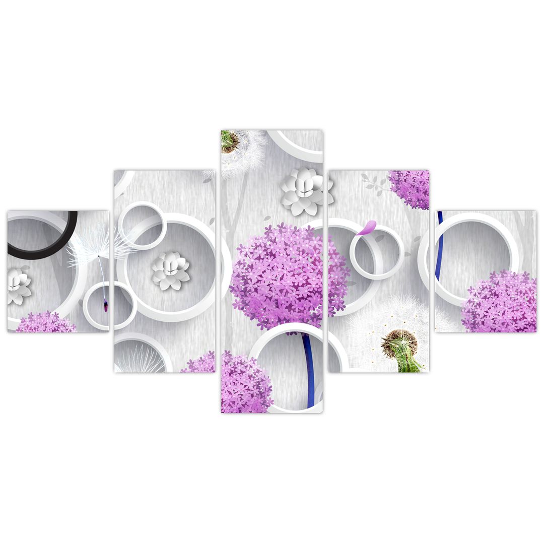 Obraz 3D abstrakce s kruhy a květinami (V020981V12570)