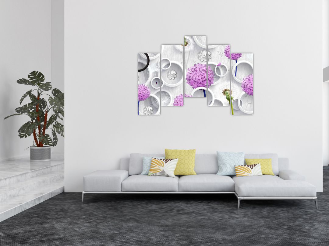Obraz 3D abstrakce s kruhy a květinami (V020981V12590)