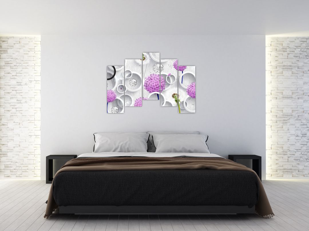 Obraz 3D abstrakce s kruhy a květinami (V020981V12590)