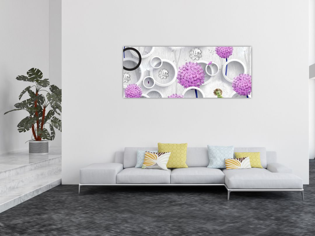Obraz 3D abstrakce s kruhy a květinami (V020981V14558)