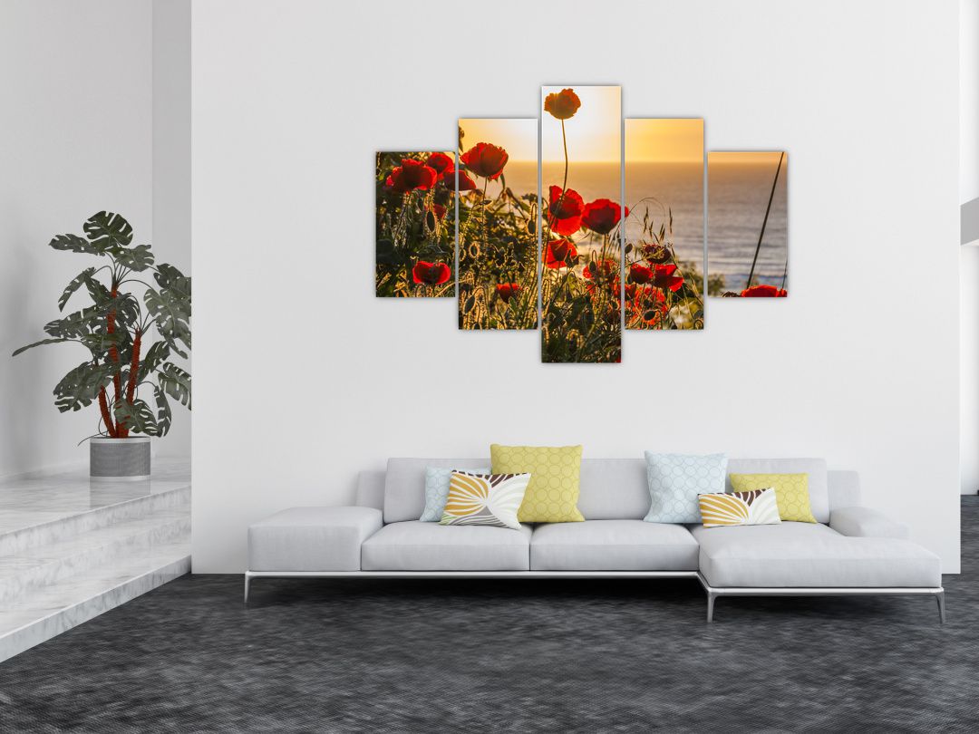 Tablou cu apus de soare cu flori de maci (V020877V150105)