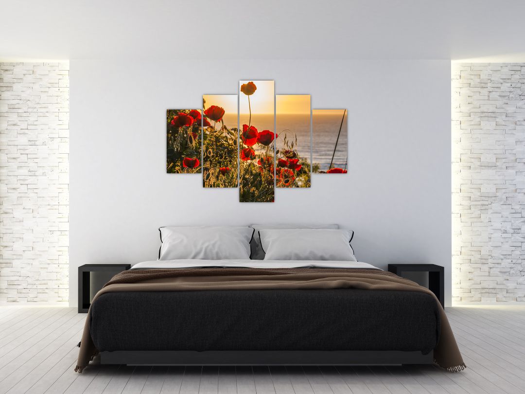 Tablou cu apus de soare cu flori de maci (V020877V150105)