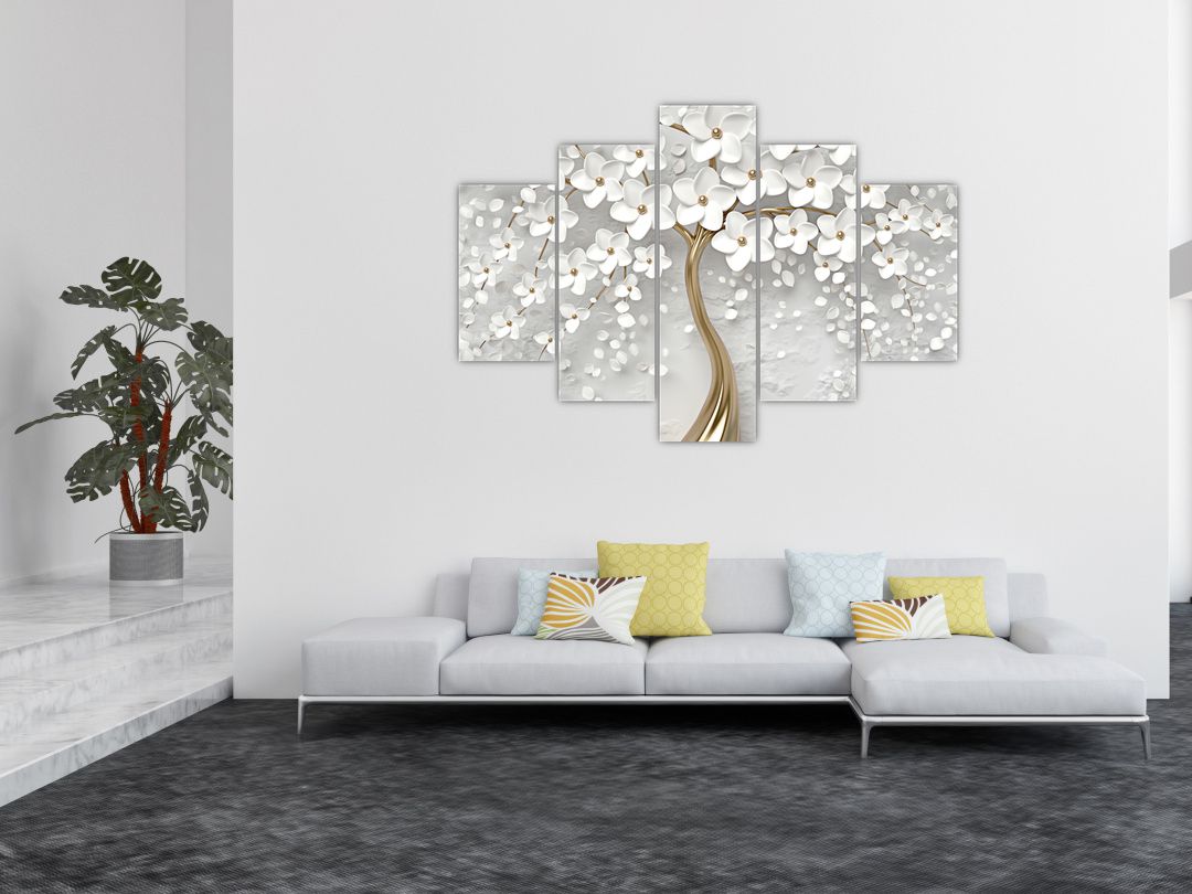 Obraz bílého stromu s květinami (V020977V150105)