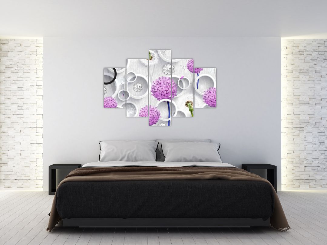 Obraz 3D abstrakce s kruhy a květinami (V020981V150105)