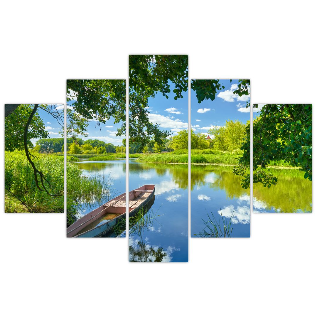 Obraz letní řeky s loďkou (V021977V150105)