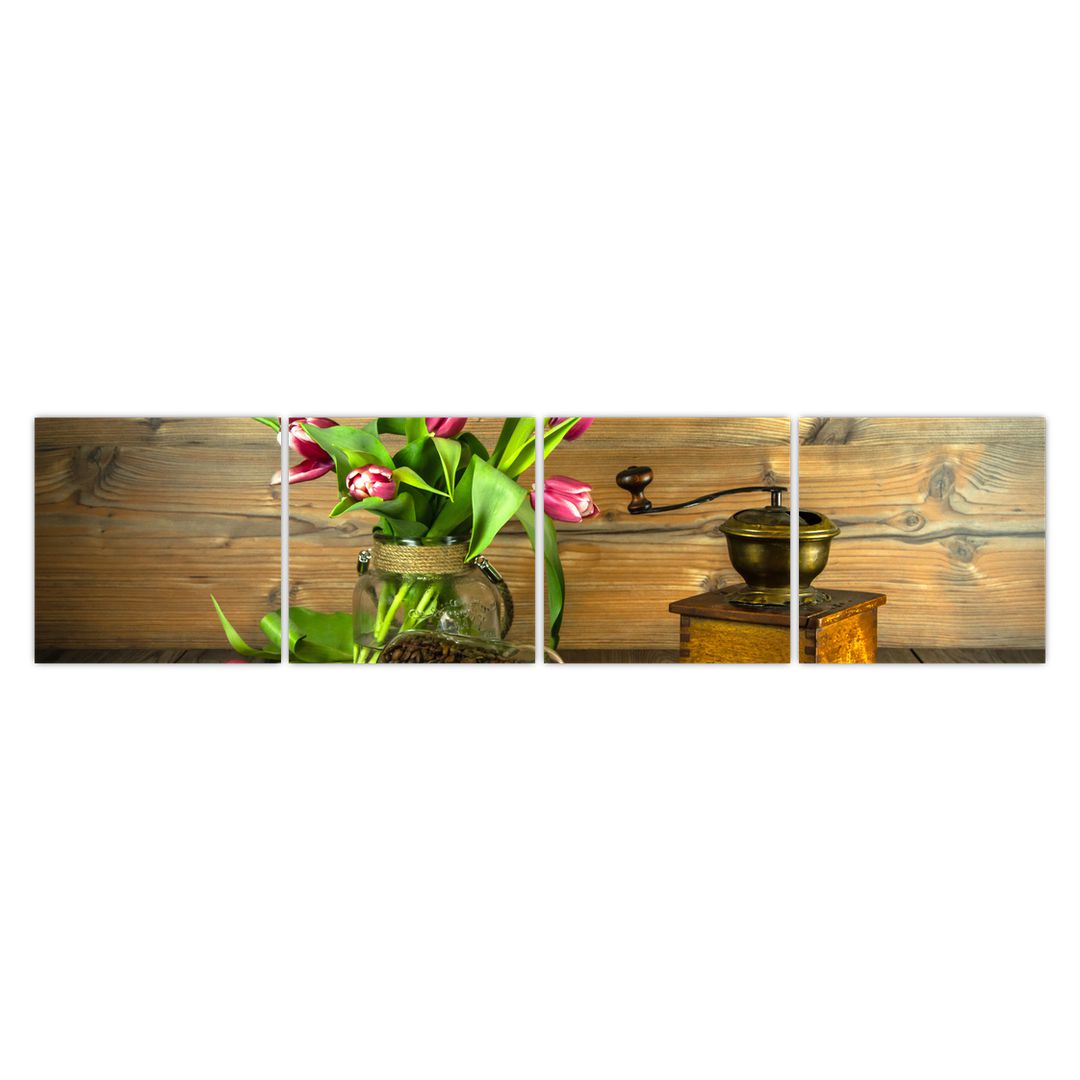 Obraz - tulipány, mlýnek a káva (V020553V16040)
