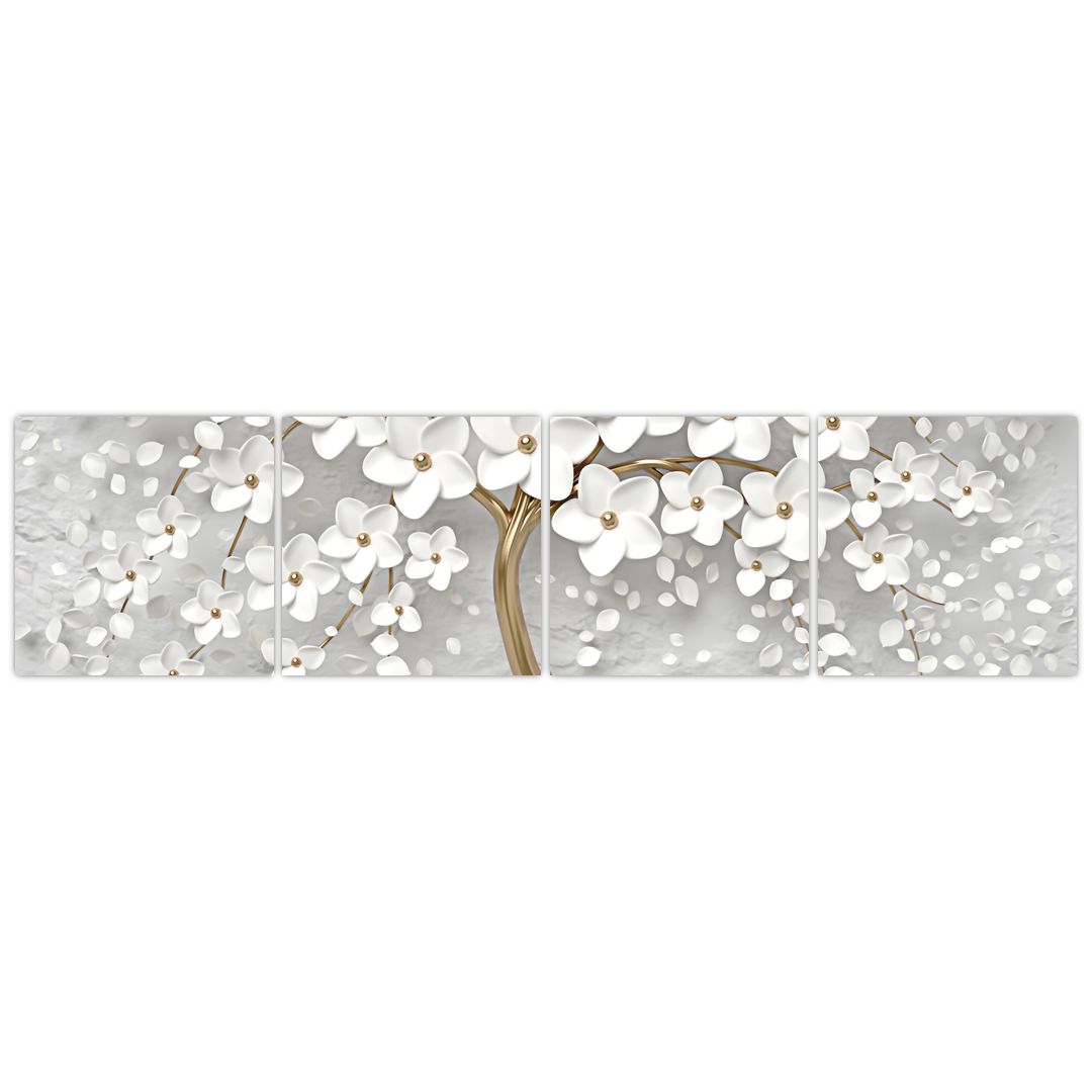 Obraz bílého stromu s květinami (V020977V16040)