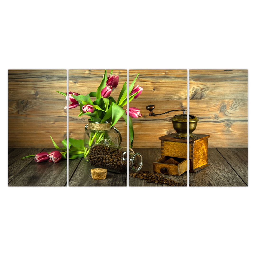 Obraz - tulipány, mlýnek a káva (V020553V16080)