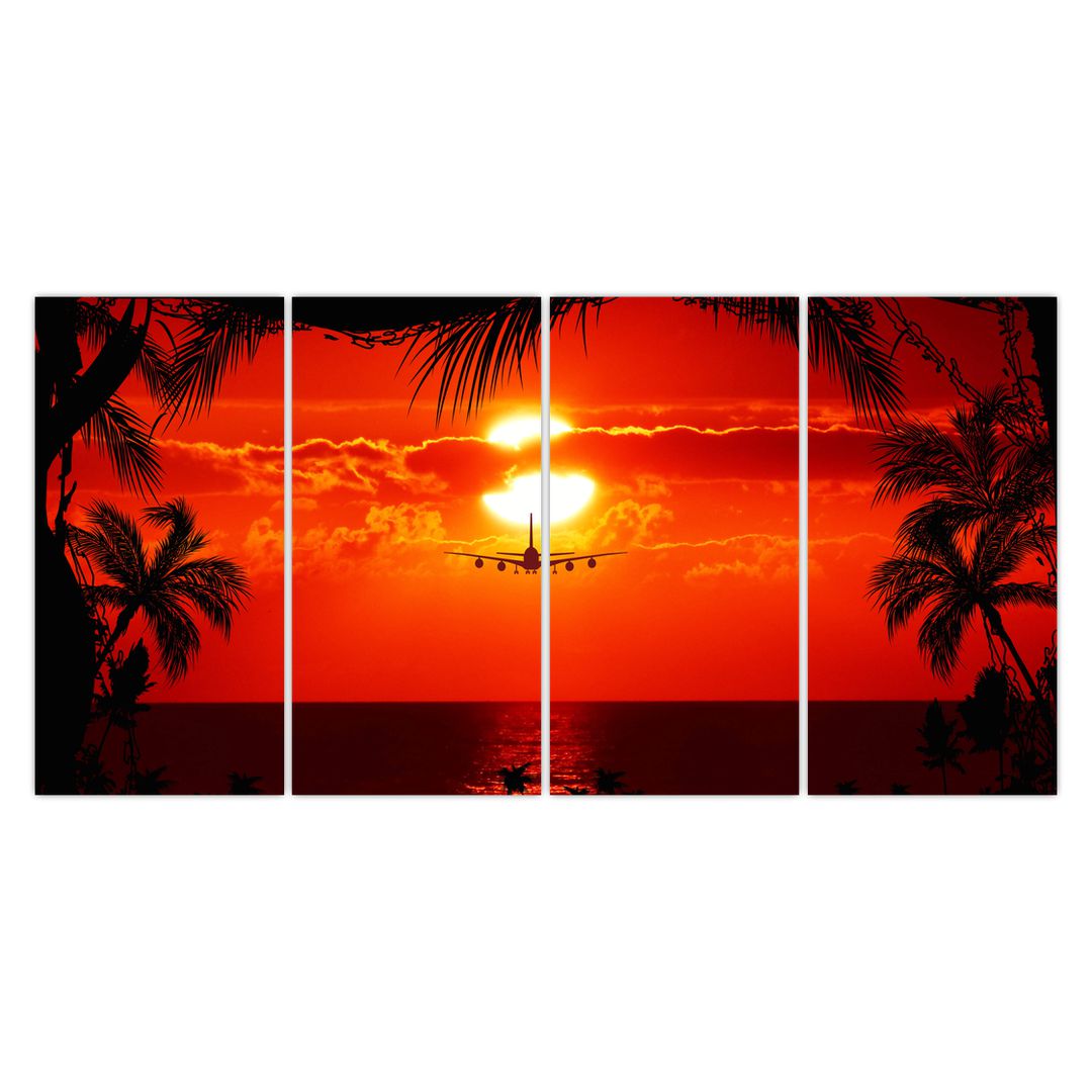 Obraz - západ slunce s letadlem (V020623V16080)