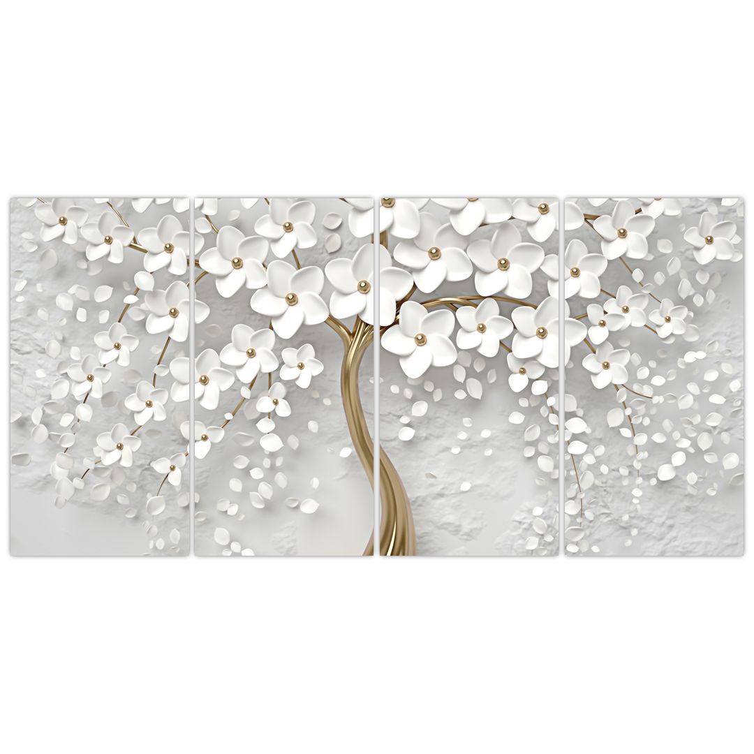 Obraz bílého stromu s květinami (V020977V16080)