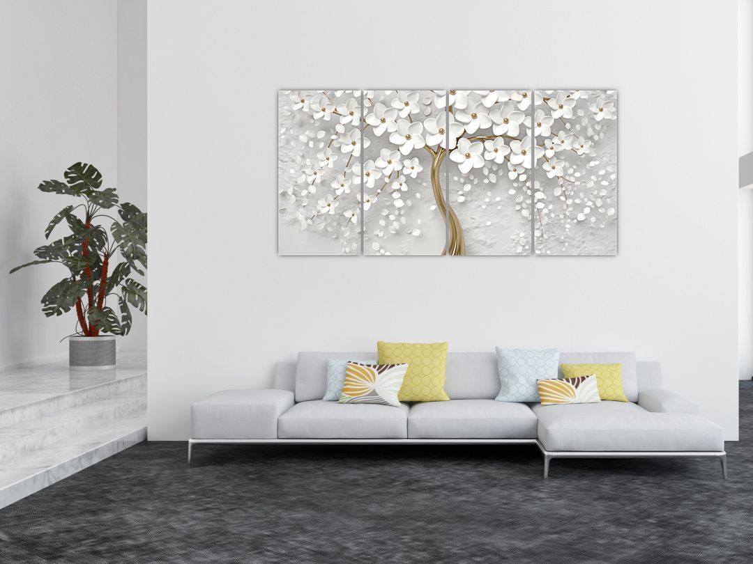 Obraz bílého stromu s květinami (V020977V16080)