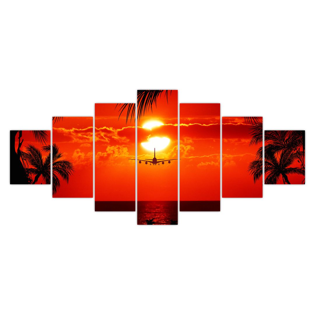 Obraz - západ slunce s letadlem (V020623V210100)