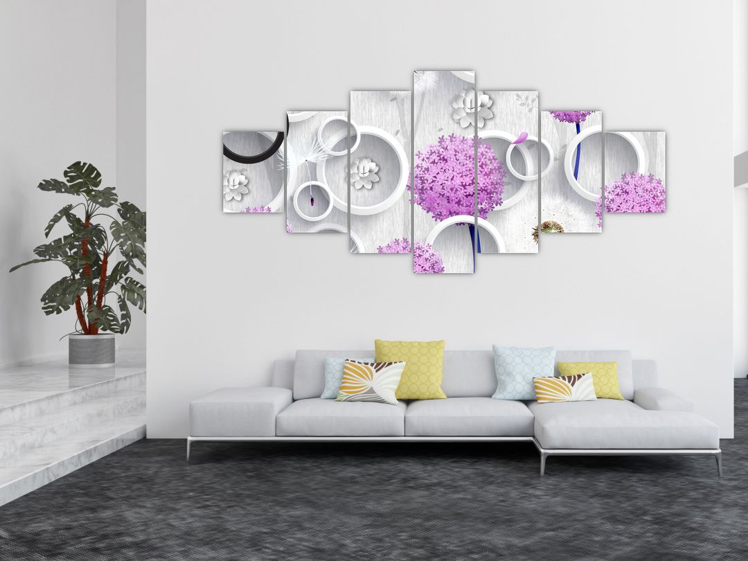 Obraz 3D abstrakce s kruhy a květinami (V020981V210100)