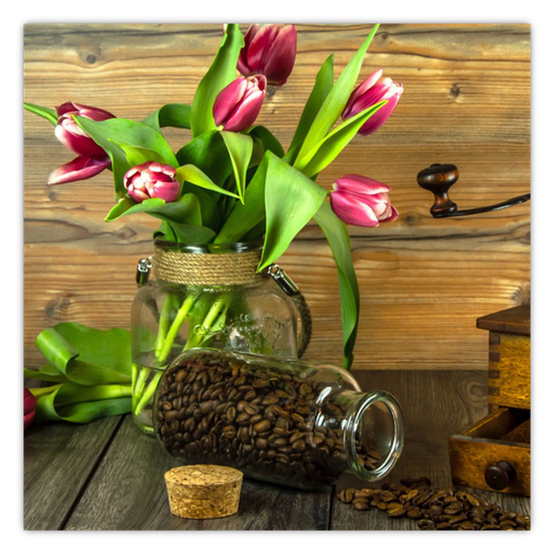 Obraz - tulipány, mlýnek a káva (V020553V3030)