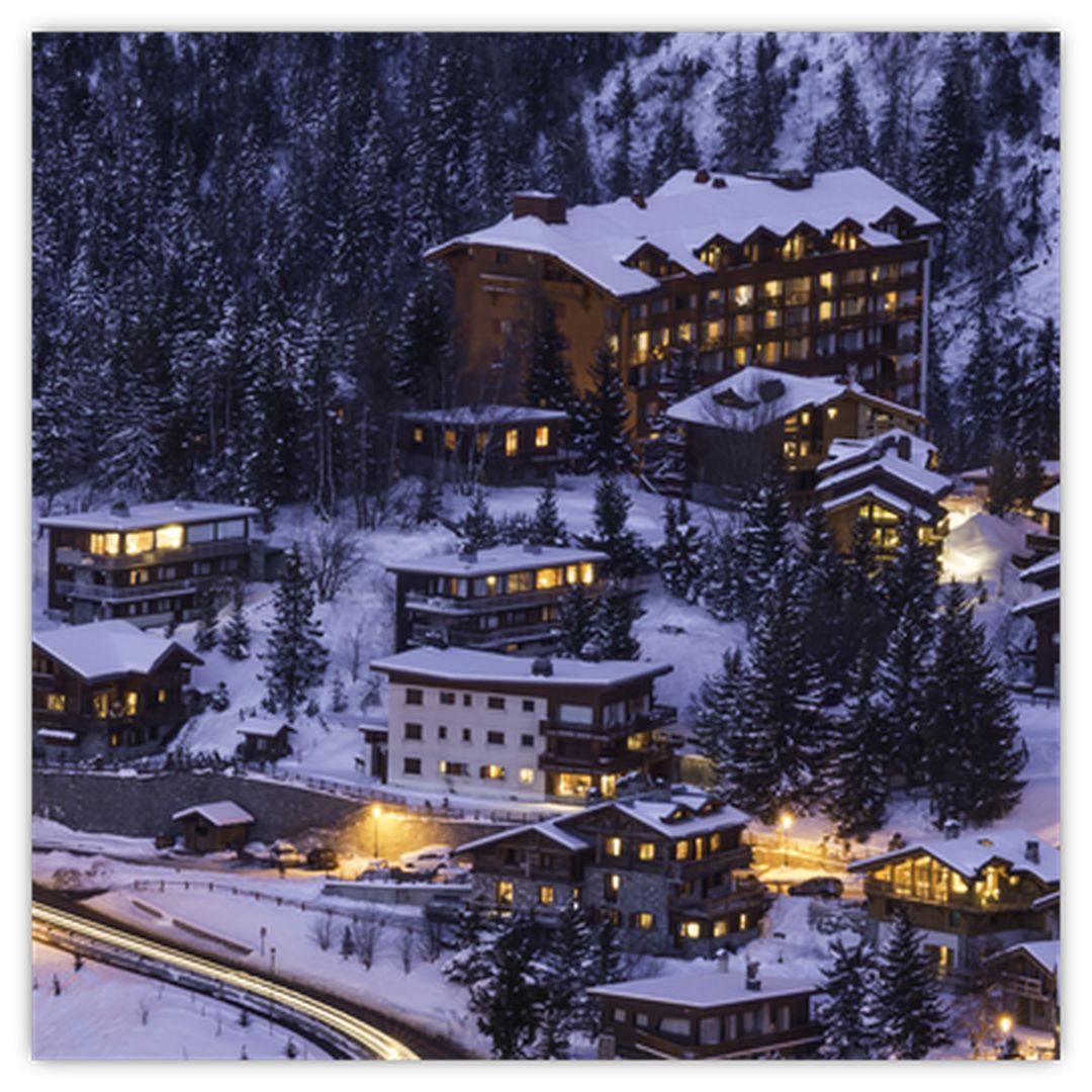 Skleněný obraz - horské zimní městečko (V020600V3030GD)