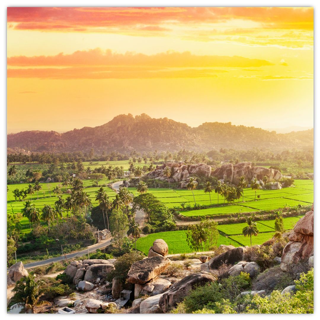 Skleněný obraz Hampi údolí v Indii (V020939V3030GD)