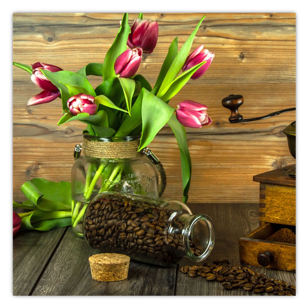 Obraz - tulipány, mlýnek a káva (V020553V4040)