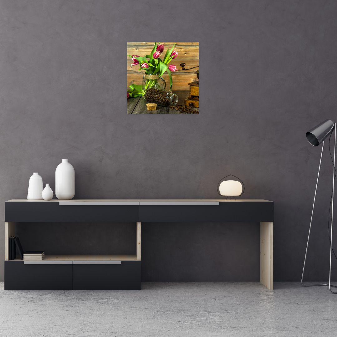 Obraz - tulipány, mlýnek a káva (V020553V4040)