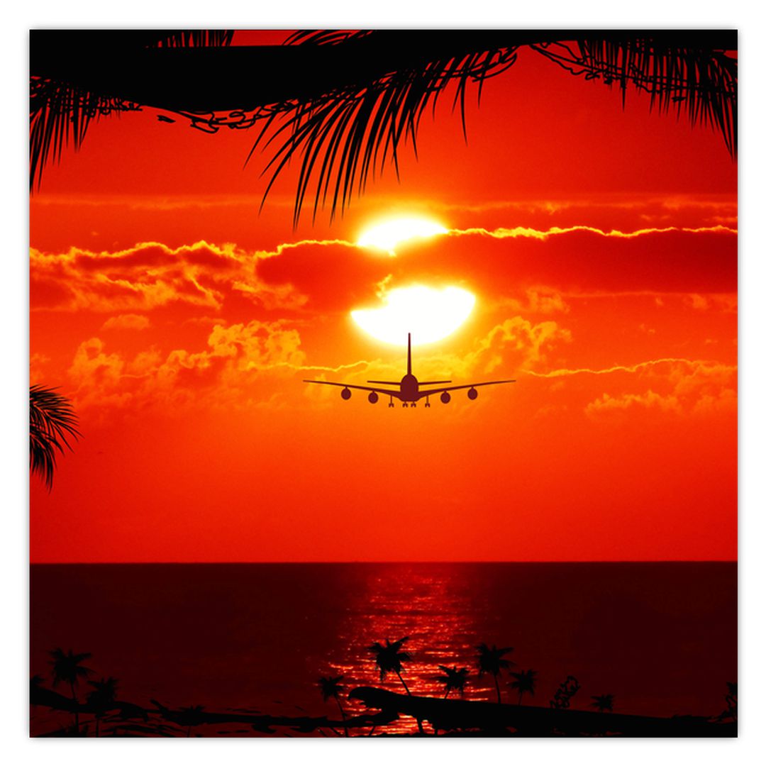 Obraz - západ slunce s letadlem (V020623V4040)