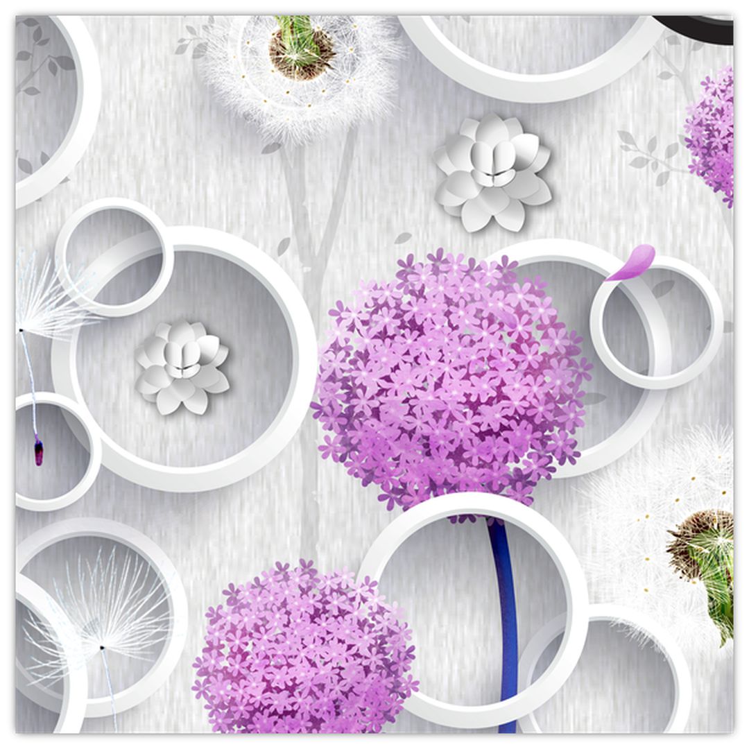 Obraz 3D abstrakce s kruhy a květinami (V020981V4040)