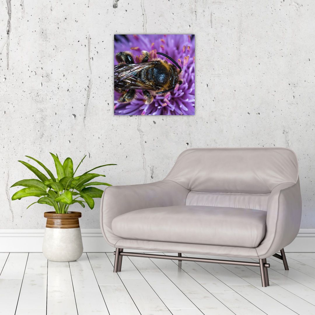Skleněný obraz včely na květině (V020419V4040GD)