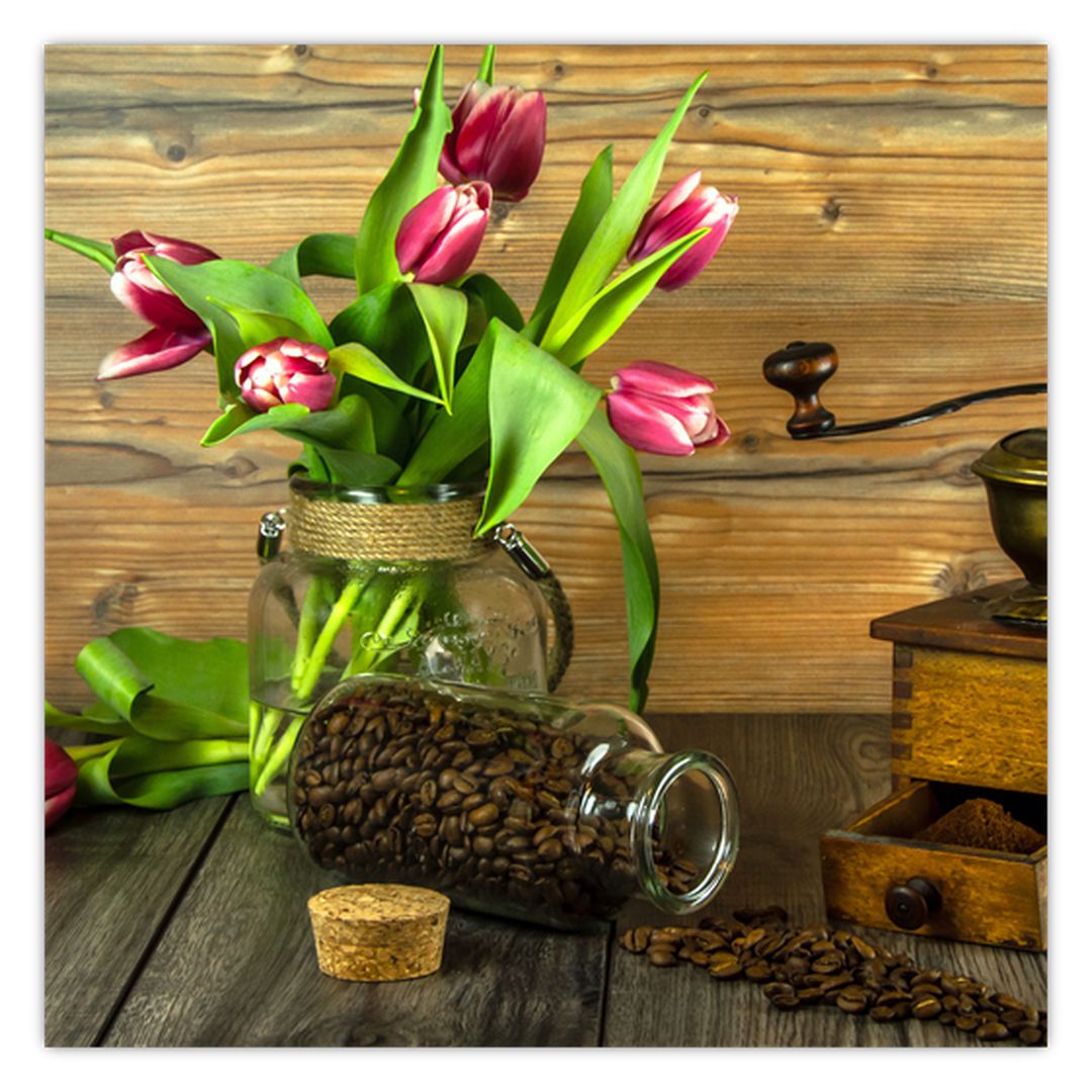 Obraz - tulipány, mlýnek a káva (V020553V5050)