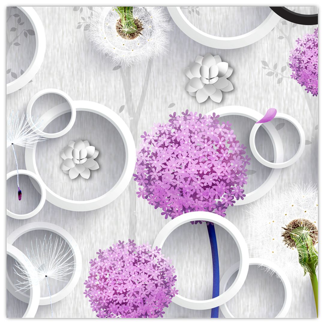 Obraz 3D abstrakce s kruhy a květinami (V020981V5050)